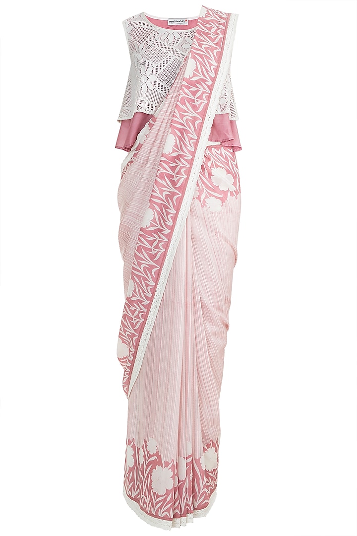 Onion Pink Printed Saree Set by Pinnacle By Shruti Sancheti
