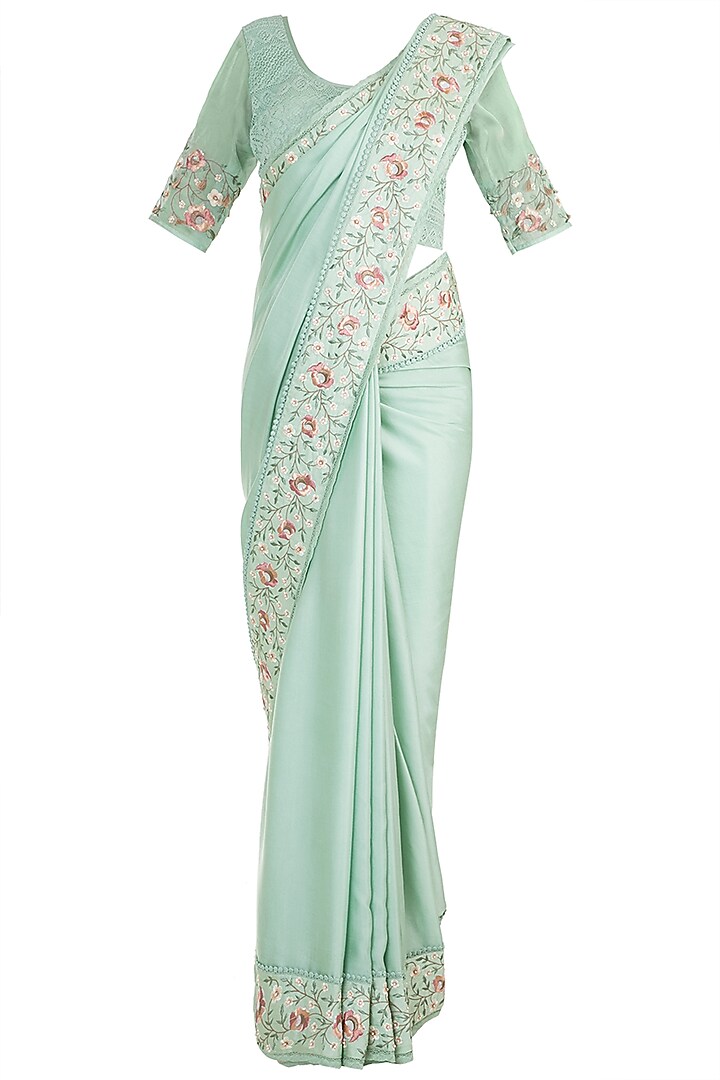 Mint Green Embroidered Wedding Saree set by Pinnacle By Shruti Sancheti at Pernia's Pop Up Shop