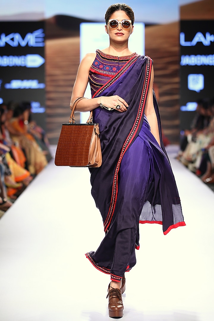 Blue Ombre Saree With Embroidered Blouse by Pinnacle By Shruti Sancheti