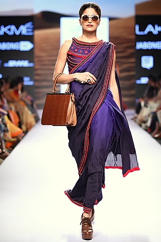 Blue Ombre Saree With Embroidered Blouse by Pinnacle By Shruti Sancheti