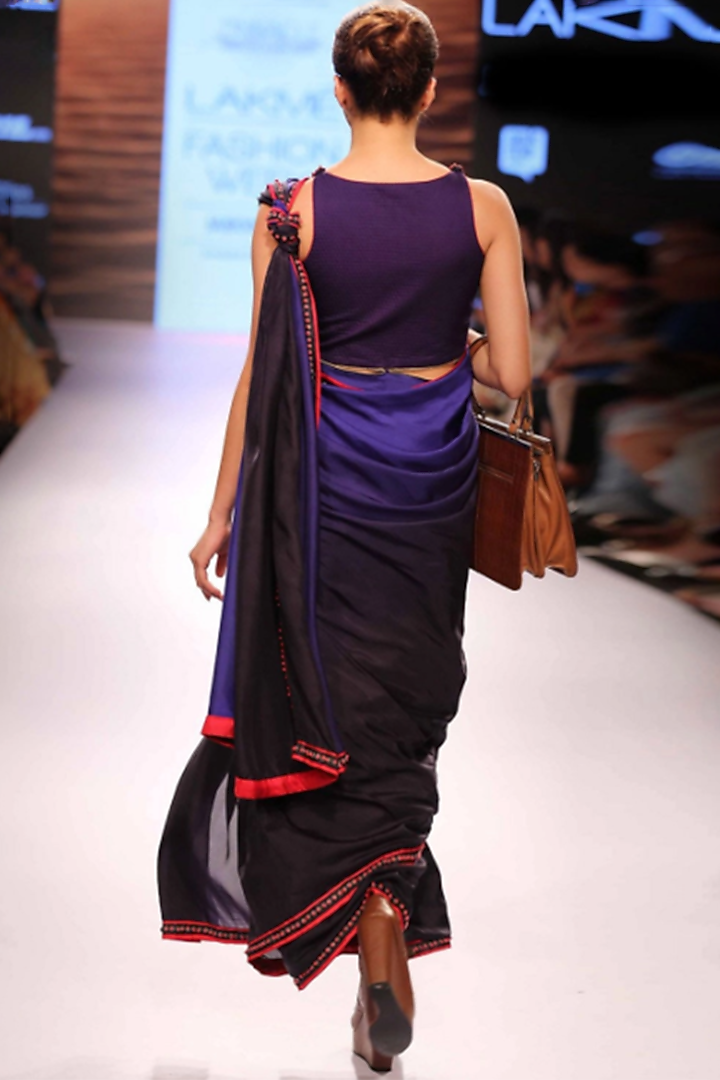 Blue Ombre Wedding Saree With Embroidered Blouse by Pinnacle By Shruti Sancheti at Pernia's Pop Up Shop
