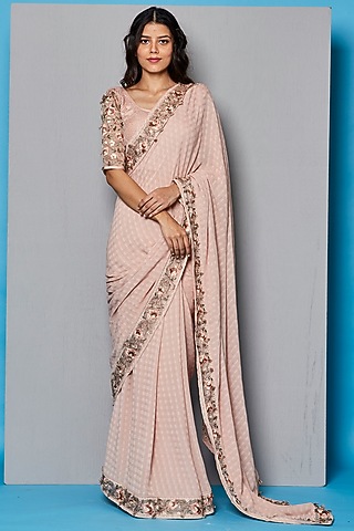 Apple Blossom Embroidered Textured Saree Set by Pinnacle by Shruti Sancheti