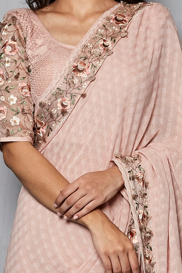 Apple Blossom Embroidered Textured Wedding Saree Set by Pinnacle by Shruti Sancheti at Pernia's Pop Up Shop