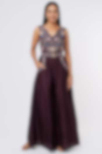 Wine Embroidered Jumpsuit by Pinnacle By Shruti Sancheti