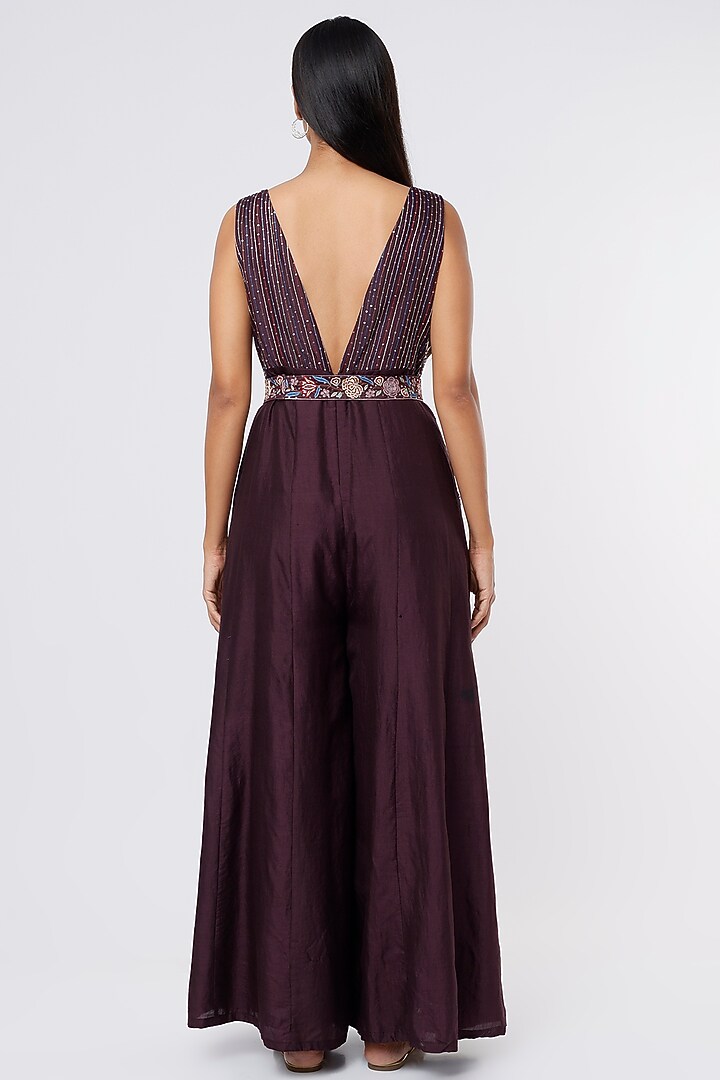 Wine Embroidered Jumpsuit by Pinnacle By Shruti Sancheti at Pernia's Pop Up Shop