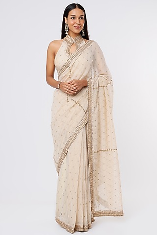 Beige Embroidered Saree Set by Pinnacle By Shruti Sancheti