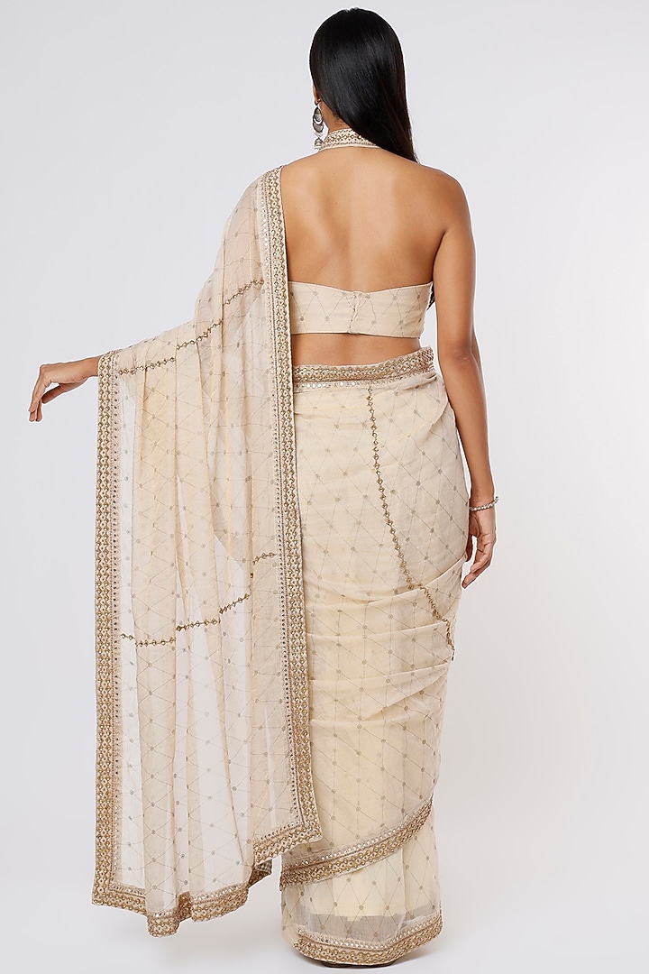 Beige Embroidered Wedding Saree Set by Pinnacle By Shruti Sancheti at Pernia's Pop Up Shop