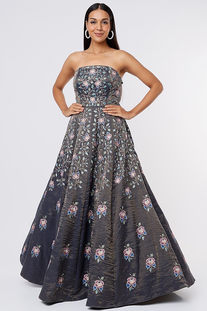 Blue Embroidered Gown by Pinnacle By Shruti Sancheti