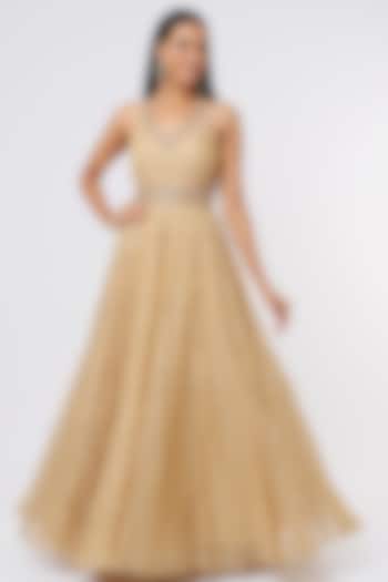 Beige Embroidered Gown by Pinnacle By Shruti Sancheti