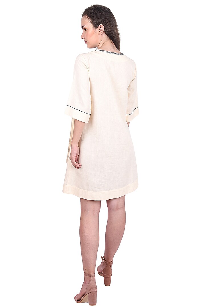 Ecru Tribal Embroidered Tunic by Pinnacle By Shruti Sancheti at Pernia's Pop Up Shop