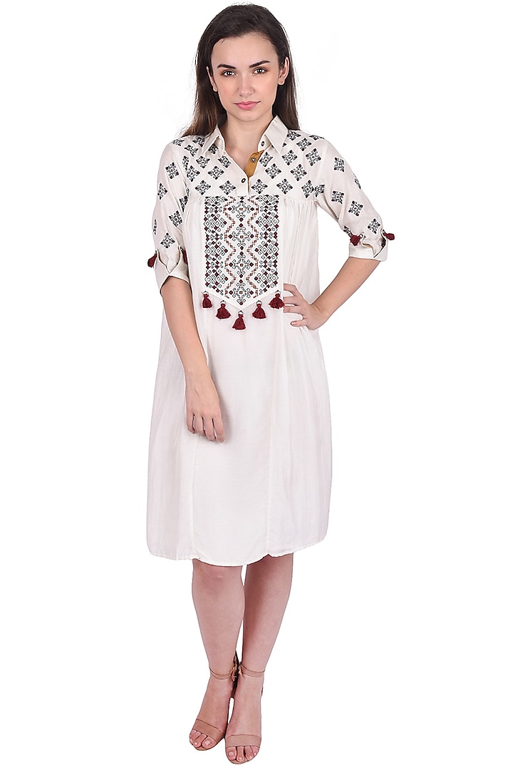 White Dress With Embroidered Yoke by Pinnacle By Shruti Sancheti