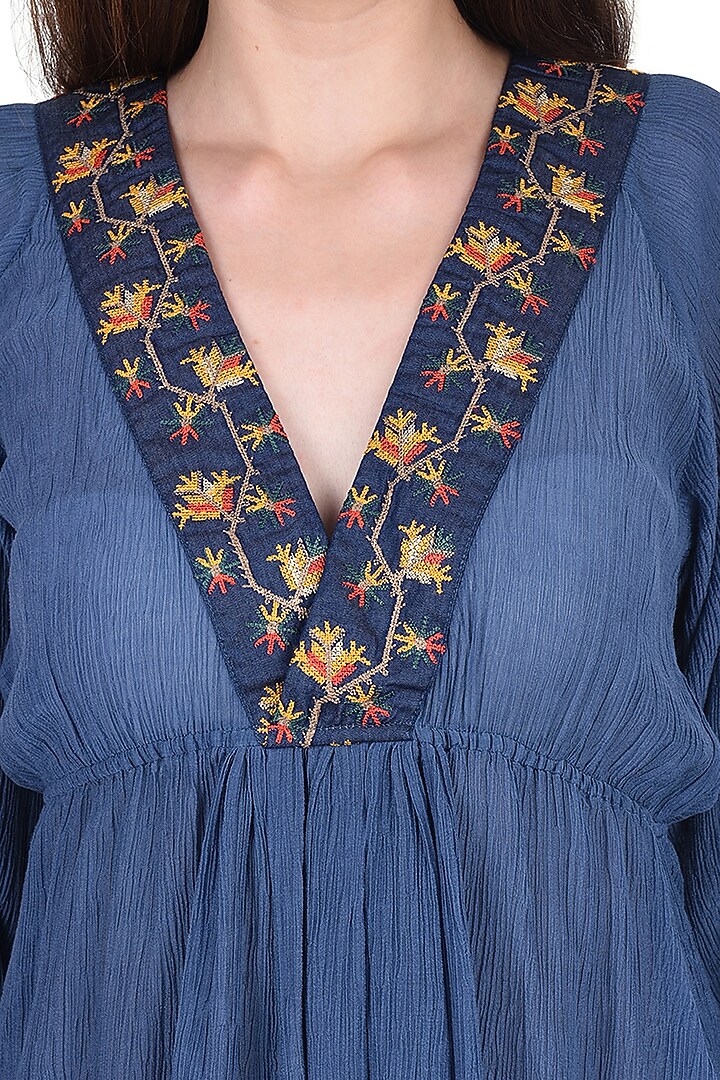 Navy Blue Embroidered Top by Pinnacle By Shruti Sancheti at Pernia's Pop Up Shop
