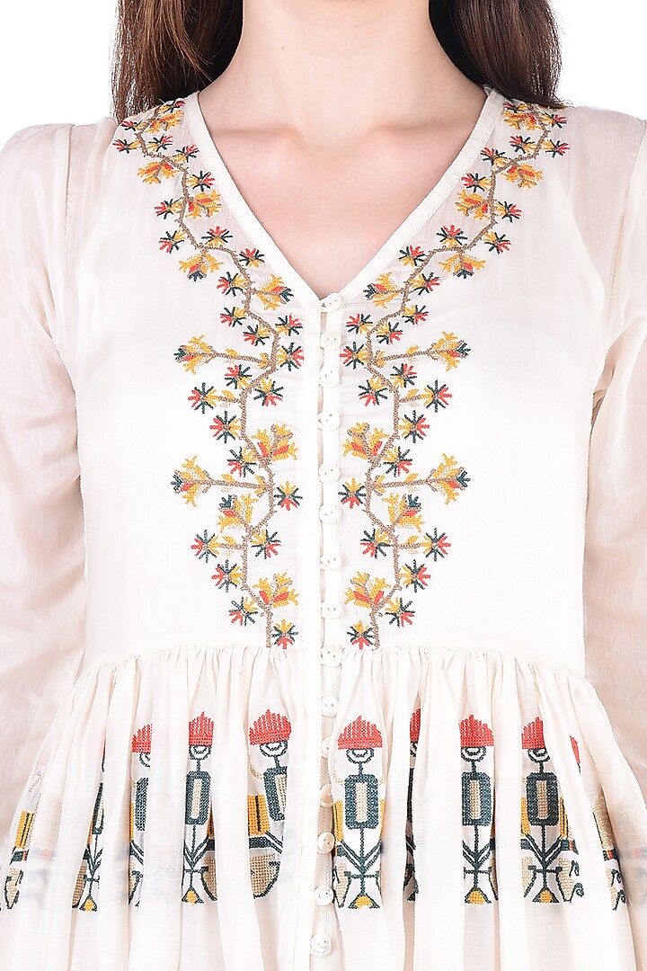 White Cross Stitch Embroidered Vacation Dress by Pinnacle By Shruti Sancheti at Pernia's Pop Up Shop