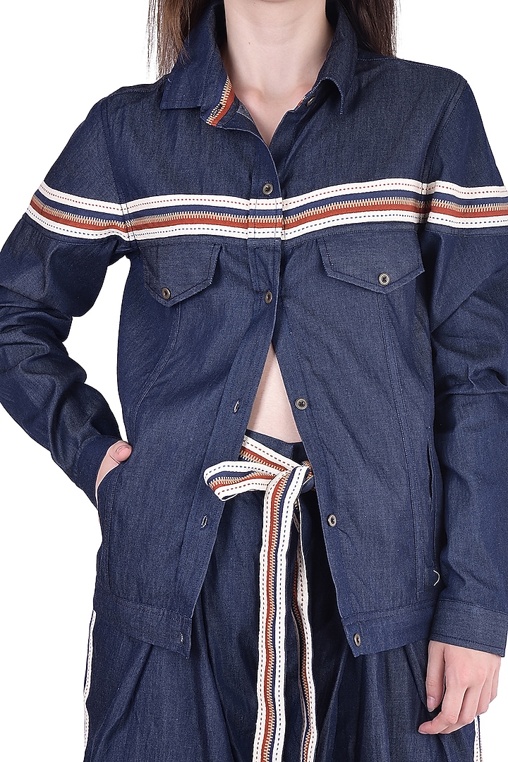 Navy Blue Jacket With Pants by Pinnacle By Shruti Sancheti at Pernia's Pop Up Shop