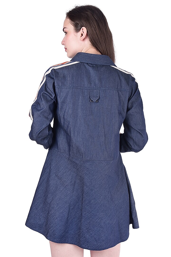 Navy Blue Jacket With Lace Detailing by Pinnacle By Shruti Sancheti at Pernia's Pop Up Shop