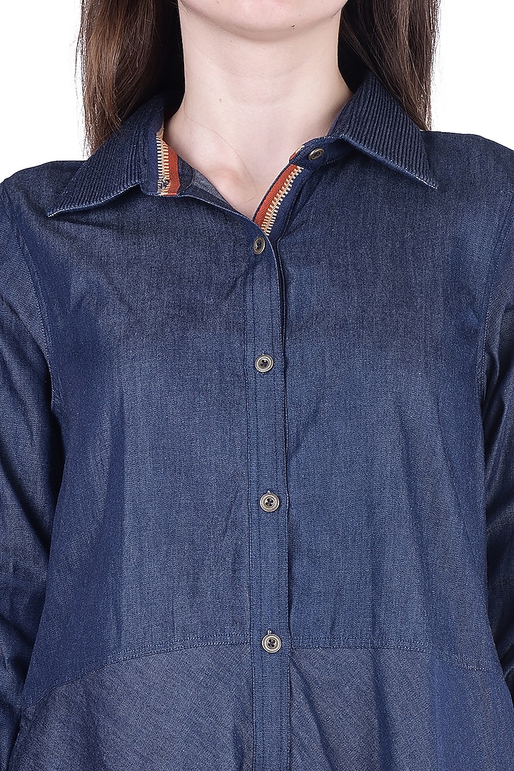 Navy Blue Jacket With Lace Detailing by Pinnacle By Shruti Sancheti at Pernia's Pop Up Shop