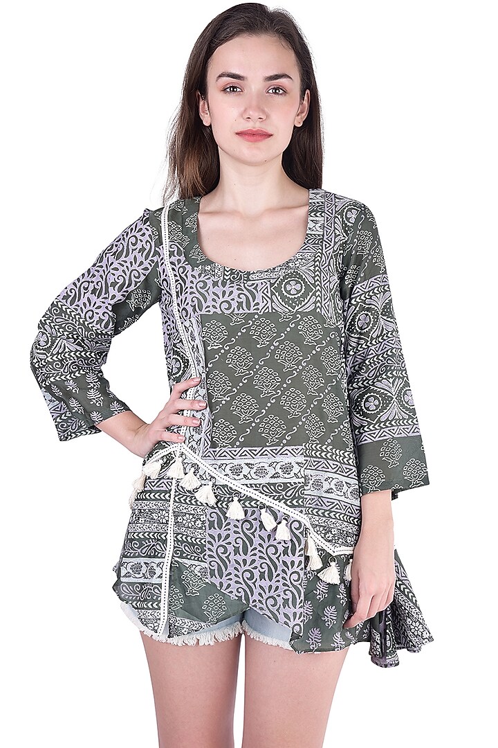 Moss Green Printed Top by Pinnacle By Shruti Sancheti at Pernia's Pop Up Shop
