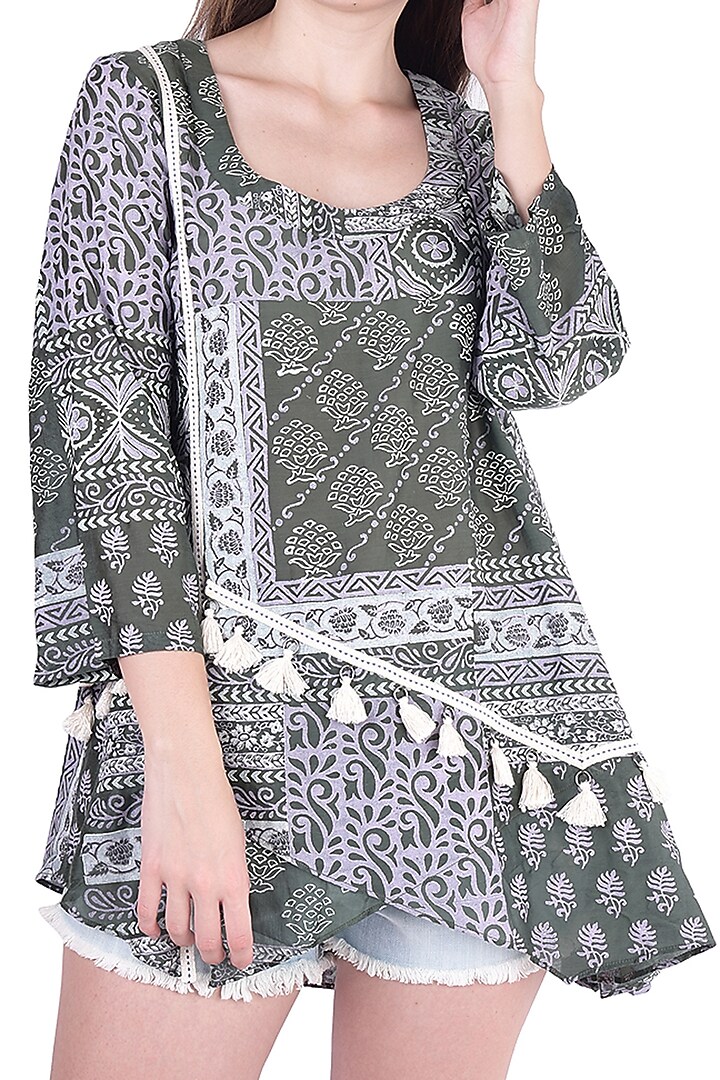 Moss Green Printed Top by Pinnacle By Shruti Sancheti at Pernia's Pop Up Shop