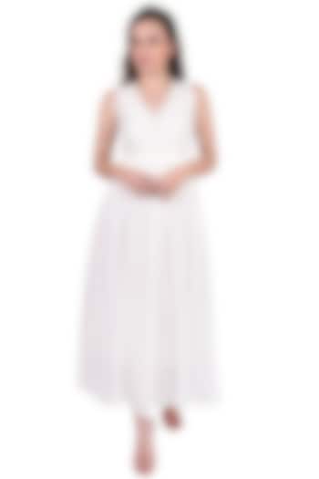 White Midi Dress With Lace For Girls by Pinnacle by Shruti Sancheti