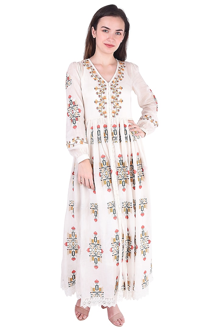 White Embroidered Dress For Girls by Pinnacle by Shruti Sancheti