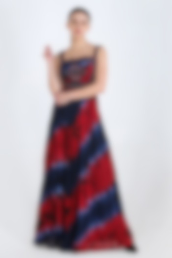 Blue Tie & Dye Embroidered Maxi Dress For Girls by Pinnacle by Shruti Sancheti