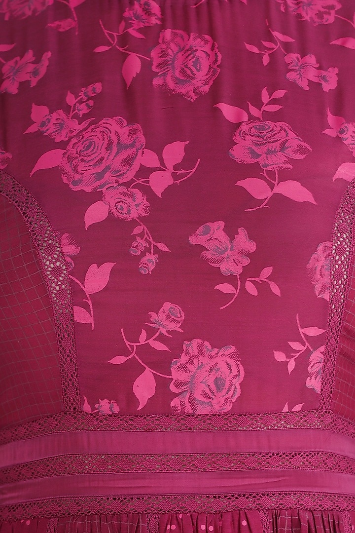 Plum Printed Dress With Lace Detailing For Girls by Pinnacle by Shruti Sancheti at Pernia's Pop Up Shop