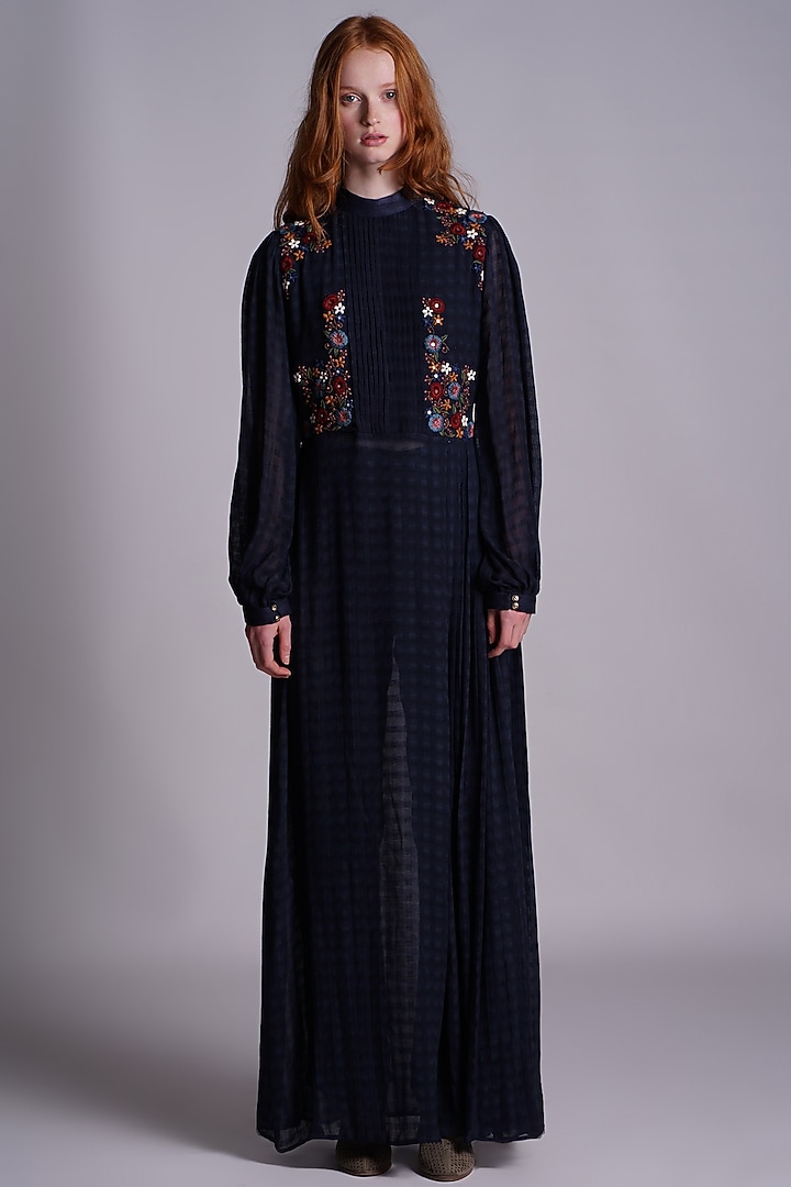 Blue Embroidered Maxi Vacation Dress by Pinnacle By Shruti Sancheti at Pernia's Pop Up Shop