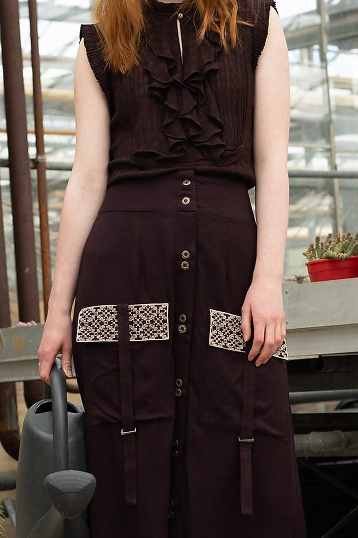Brown Embroidered High Waist Skirt by Pinnacle By Shruti Sancheti at Pernia's Pop Up Shop