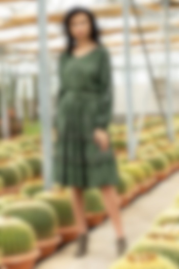 Green Printed Ruflled Dress by Pinnacle By Shruti Sancheti
