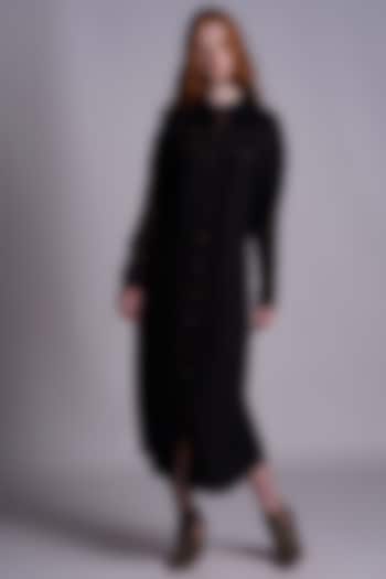 Black Printed Summer Shirt Dress by Pinnacle By Shruti Sancheti at Pernia's Pop Up Shop