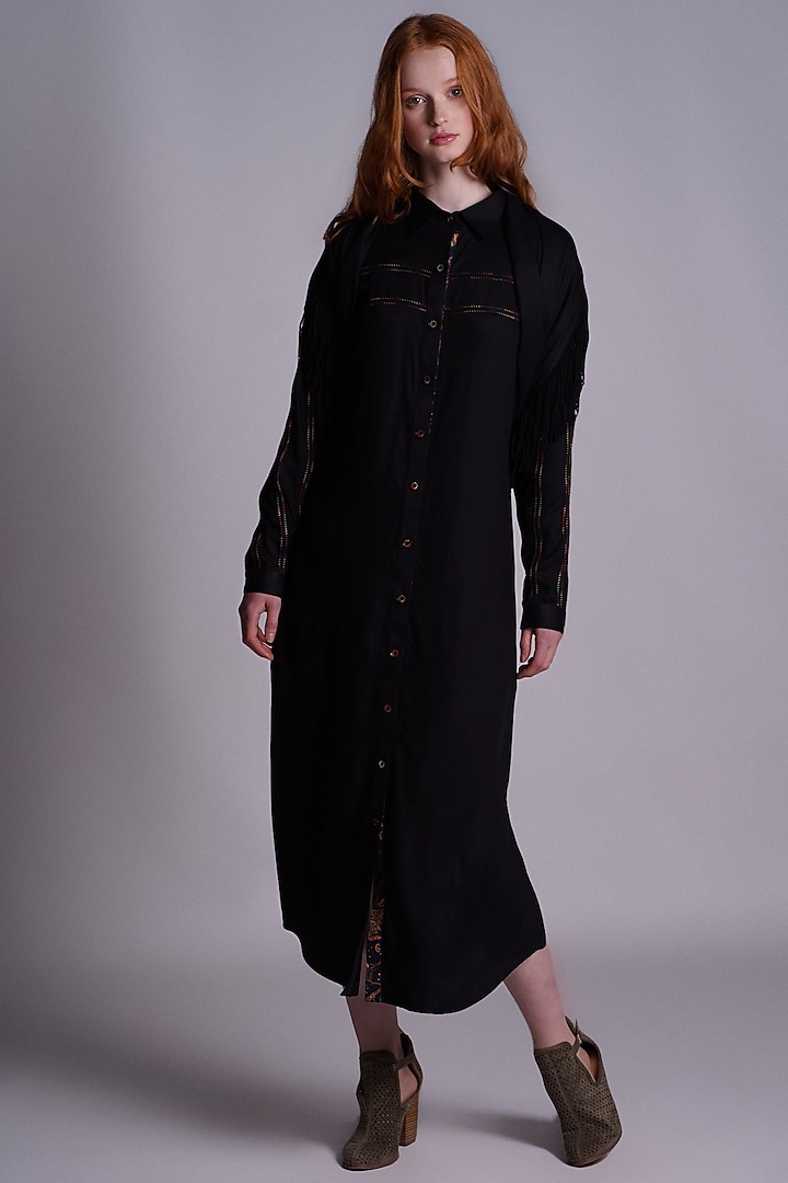 Black Printed Summer Shirt Dress by Pinnacle By Shruti Sancheti at Pernia's Pop Up Shop