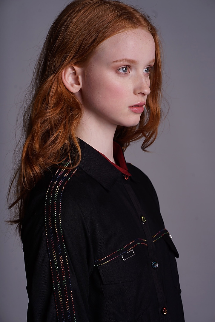 Black Printed Viscose Shirt by Pinnacle By Shruti Sancheti at Pernia's Pop Up Shop