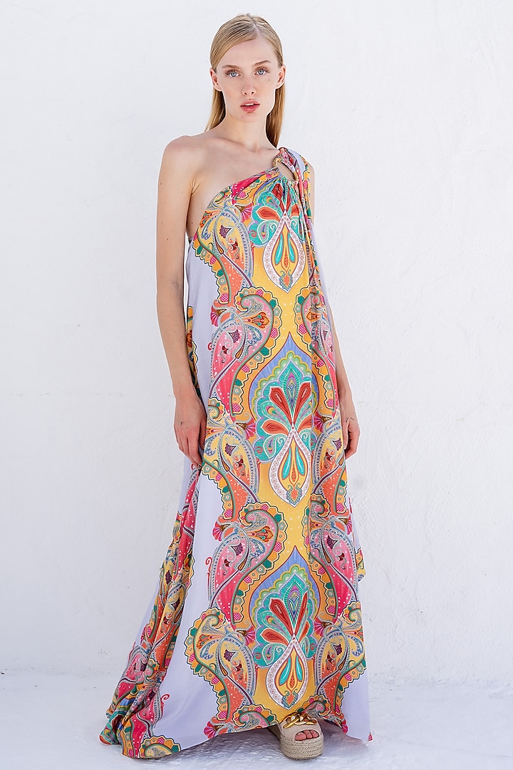 Multi-Colored Printed One-Shoulder Maxi Dress by Pinnacle By Shruti Sancheti