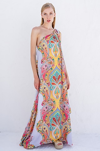 Multi-Colored Printed One-Shoulder Maxi Dress by Pinnacle By Shruti Sancheti