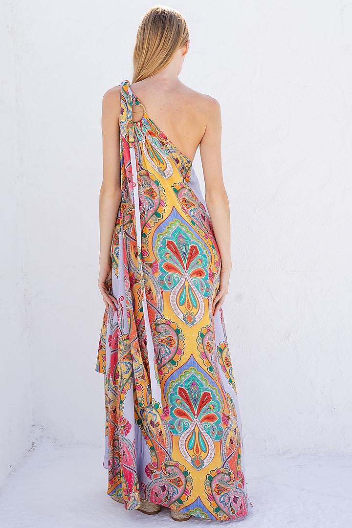 Multi-Colored Printed One-Shoulder Maxi Summer Dress by Pinnacle By Shruti Sancheti at Pernia's Pop Up Shop