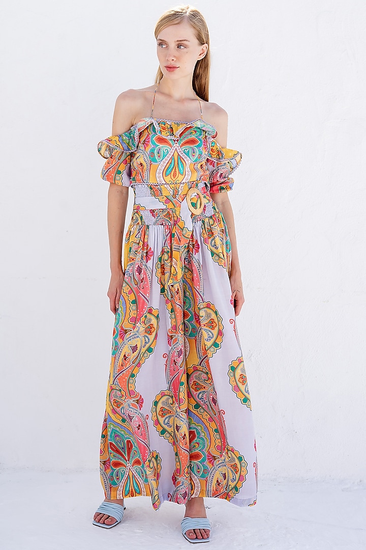 Multi-Colored Digital Printed Strappy Crop Top by Pinnacle By Shruti Sancheti