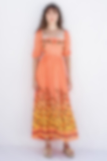 Peach & Yellow Ombre Printed Maxi Dress by Pinnacle By Shruti Sancheti