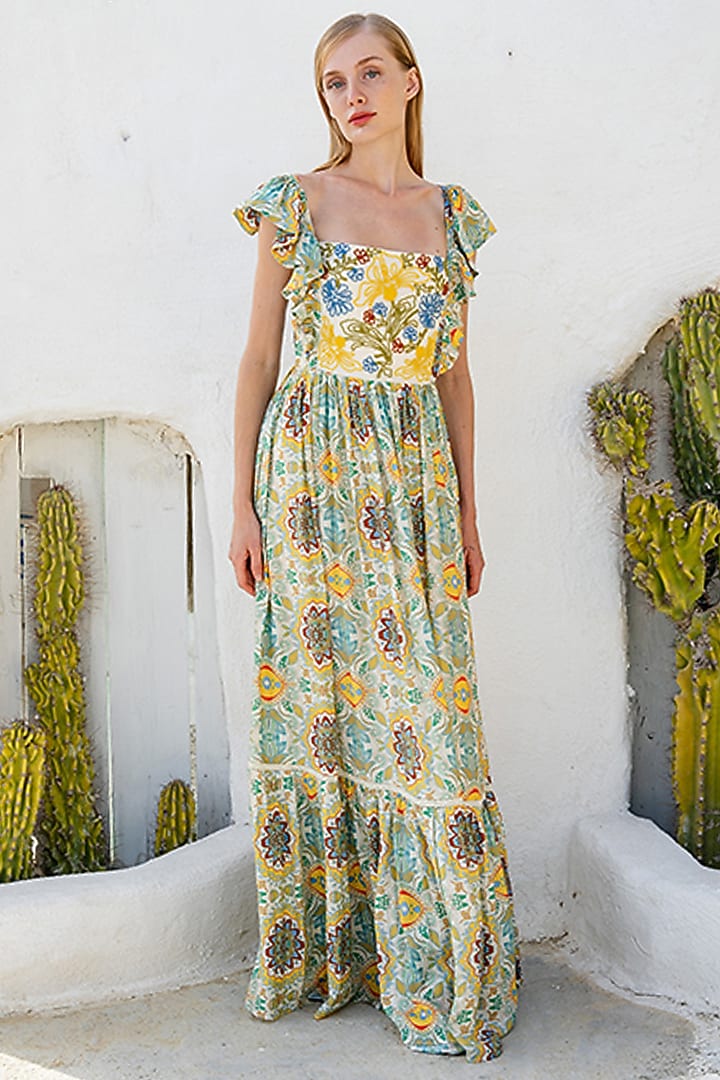 Multi-Colored Digital Printed Tiered Maxi Summer Dress by Pinnacle By Shruti Sancheti at Pernia's Pop Up Shop