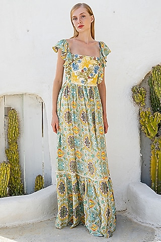Multi-Colored Digital Printed Tiered Maxi Dress by Pinnacle By Shruti Sancheti