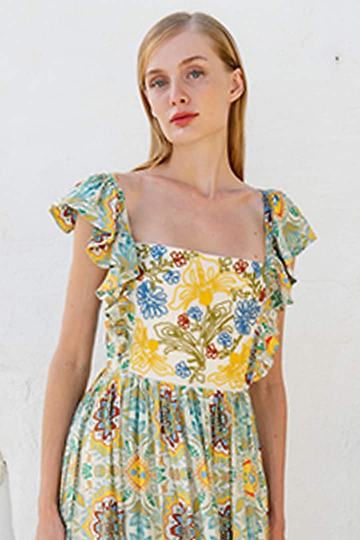 Multi-Colored Digital Printed Tiered Maxi Summer Dress by Pinnacle By Shruti Sancheti at Pernia's Pop Up Shop