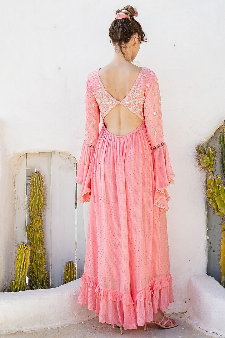 Candy Pink Hand Embroidered Maxi Vacation Dress by Pinnacle By Shruti Sancheti at Pernia's Pop Up Shop