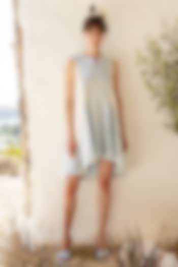 Powder Blue & White Color-Blocked High-Low Dress by Pinnacle By Shruti Sancheti