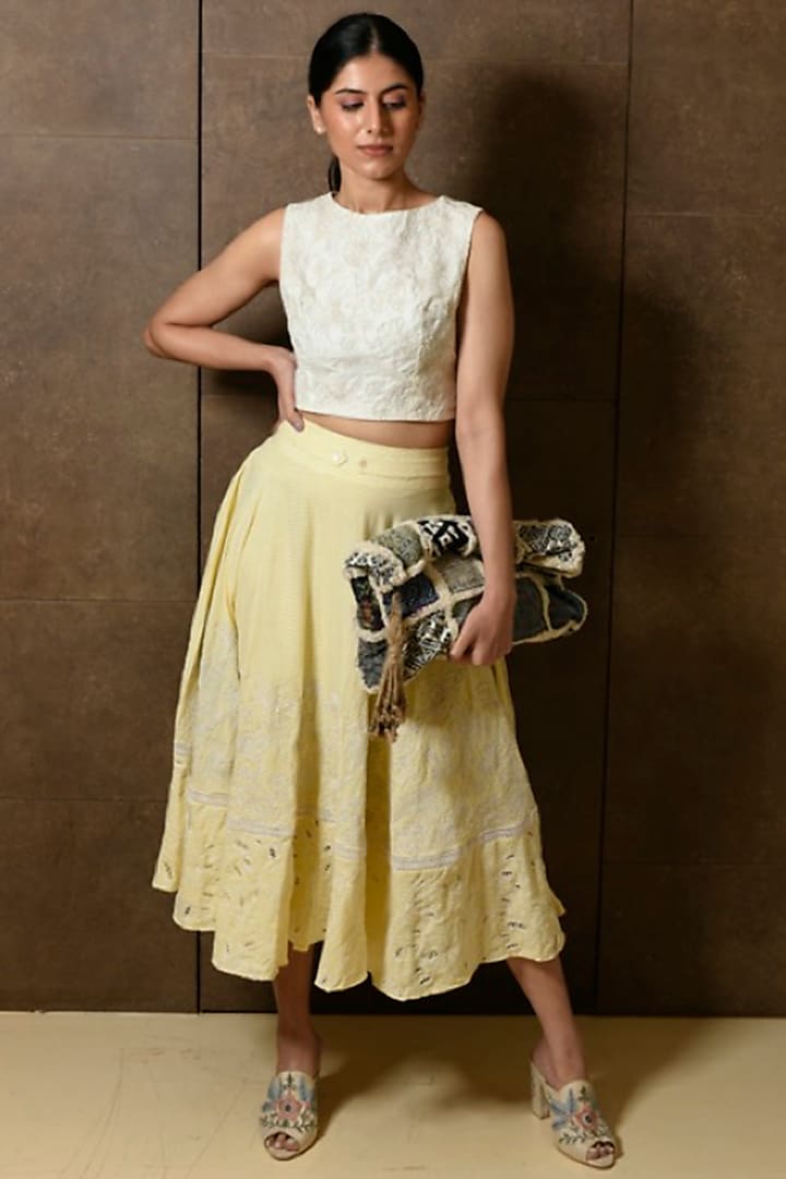 Yellow Hand Embroidered Skirt by Pinnacle By Shruti Sancheti