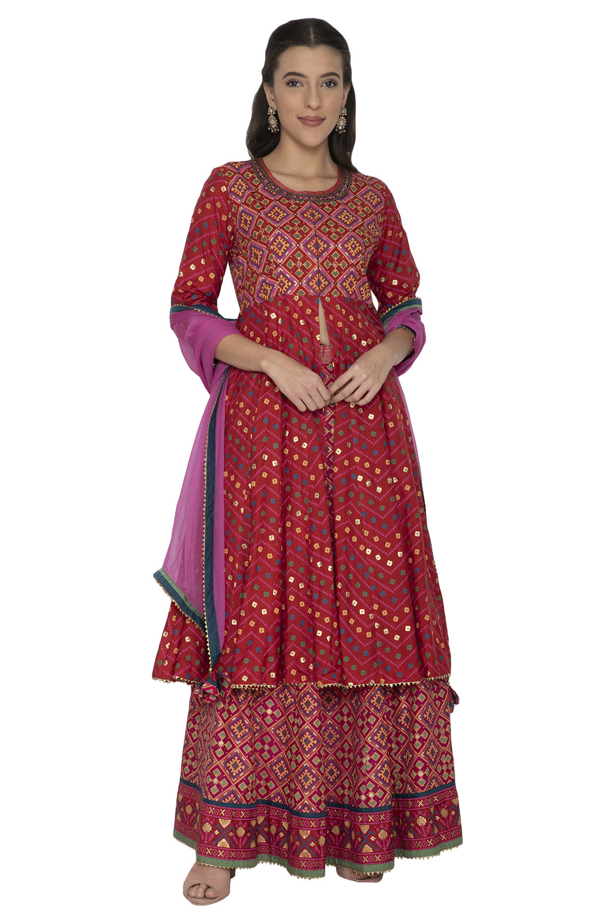 Fuchsia Pink Printed Kalidar Kurta Set by Pinnacle By Shruti Sancheti at Pernia's Pop Up Shop