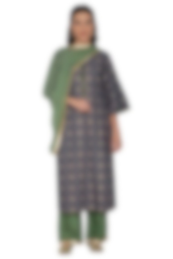 Blue & Green Printed Kurta Set by Pinnacle By Shruti Sancheti at Pernia's Pop Up Shop