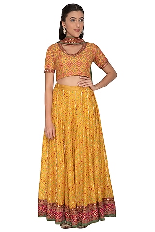 Mustard Yellow Printed Lehenga Set by Pinnacle By Shruti Sancheti