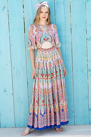 Multi-Coloured Hand Embroidered Maxi Dress by Pinnacle by Shruti Sancheti