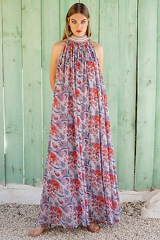 Purple Hand Embroidered Maxi Dress by Pinnacle by Shruti Sancheti