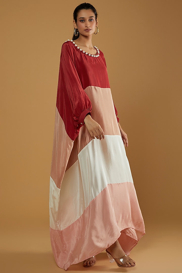 Multi-Colored Color-Blocked Kaftan by Pinnacle By Shruti Sancheti