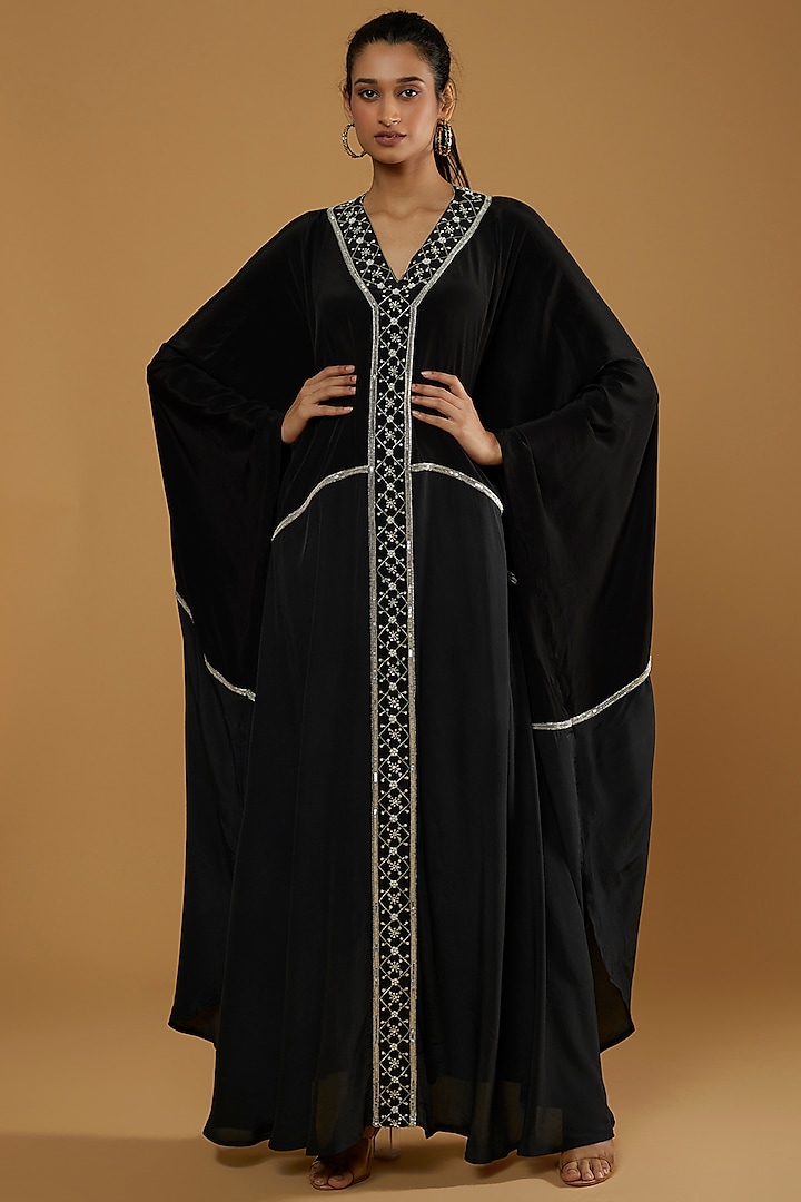 Black & Grey Embroidered Kaftan by Pinnacle By Shruti Sancheti at Pernia's Pop Up Shop